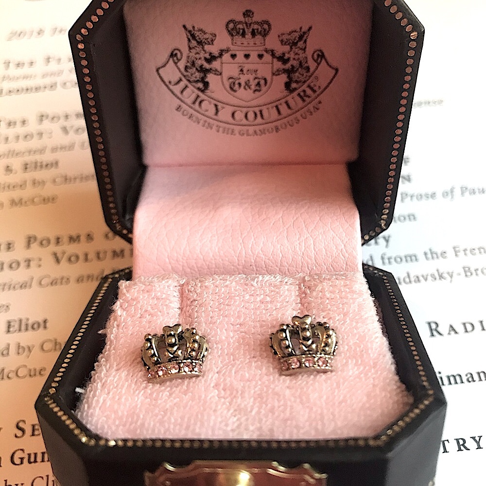 Y2K mcbling Juicy Couture Pink Crystal crown tiara earrings New In Box